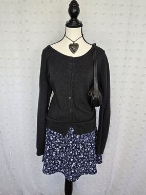 H&M Charcoal Button-Front Women’s Sweater - Classic Crew